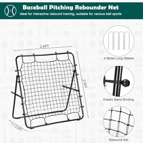 LIANTRAL Baseball Rebounder Net, Adjustable Bounce Back Trainer for Soccer, Volleyball, Softball & Lacrosse, Portable Folding Rebounder for Passing & Shooting Practice, Volleyball Rebound Net - color: Black, size: 2.6FTx2.9FT