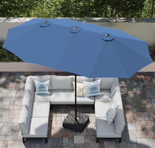 PHI VILLA 15ft Large Patio Umbrellas with Base, Outdoor Double-Sided Rectangle Market Umbrella for Pool Lawn Garden, Haze Blue - color: Haze Blue