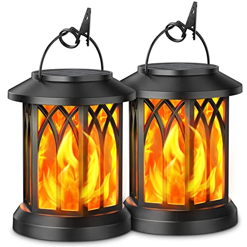 KOOPER Hanging Solar Lights Lantern Outdoor, Flickering Flames Solar Outdoor Lights, Solar Lanterns Outdoor Waterproof with Bigger Panel, Lanterns Decorative Outdoor for Yard Garden Decor, 2 Pack - style: 2 Pack