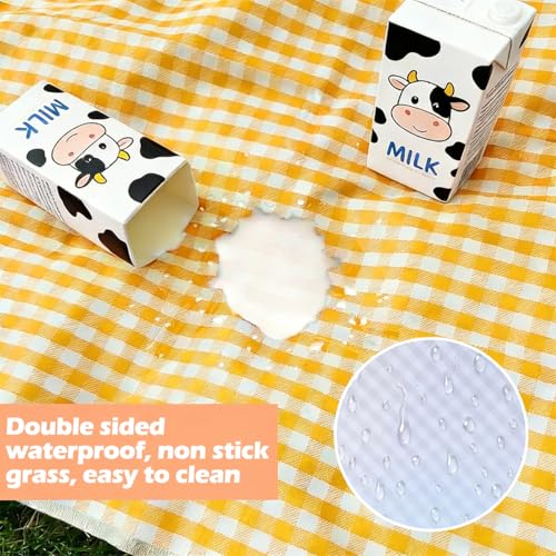 Large Picnic Outdoor Blanket, 40''x60'' Waterproof Sand Beach Mat, Foldable Blankets Gingham Picnic Mat for Beach Camping Grass Lawn Park Hiking Travel Accessories Family Concerts (Yellow White) - color: Yellow, size: 40''x60''