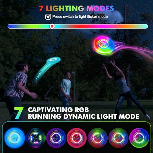 Umnodobn Light Up Flying Disc Toy Kids, Adults, Teens – 7 Glow in the Dark Modes, 22 Bright LEDs, Rechargeable, Outdoor Flying Sport Disc for Night Games, Family Fun, Beach, Park, Camping