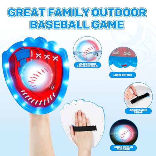 CozyBomB Toss and Catch Ball Game Set - Toddler Sports and Outdoor Toys, Sticky Baseball Glove Catch Games for Kids, Birthday Gifts for 3-10 Year Old Boys Girls (4 LED Paddle 6 Balls Vibration Flash)