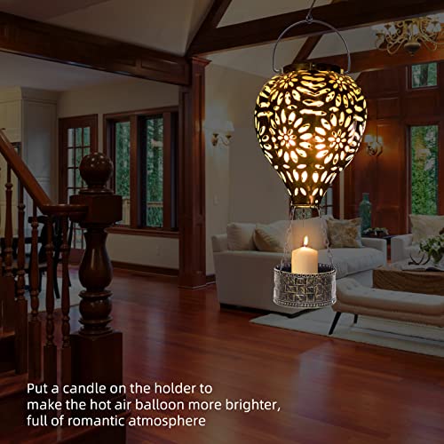Hot Air Balloon Solar Lantern,Hanging Lantern Outdoor Waterproof Decorative Metal LED Solar Lights for Trees Patio Garden Yard Porch Decor, Gold - style: Gold