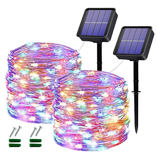Lezonic Outdoor Solar Christmas Lights Waterproof,2 Pack Total 240LED 24M/80Ft Garden Light Waterproof 8 Modes Outdoor Copper Wire Solar String Lights Patio Decor,Porch Hanging Light (Colored) - color: Multicolor