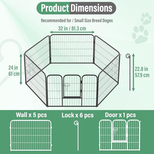FDW Dog Playpen Dog Pen Dog Kennel 6 Panels 24 Inch Height Indoor Outdoor Folding Metal Portable Puppy Exercise Pen Heavy Duty Dog Fence for Yard Camping,Black - style: 6 Panels