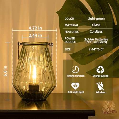Battery Operated Lamp Hanging,Cordless LED Table Lamp with Timer, Decorative Lantern Lights Outdoor Indoor Decor for Patio/Home/Hallway/Deck/Spareroom/Bedroom/Tabletop/Fireplace/Vintage Style (LGreen) - color: Light Green