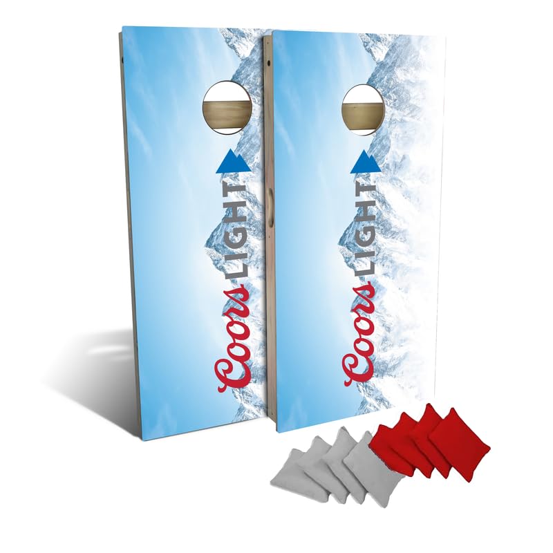 Slick Woody's Professional-Grade Cornhole Boards - 4'x2' Solid Wood Regulation Man Cave + Beer Branded Corn Hole Toss Game with 8 Resin Filled Bags - color: Coors Light