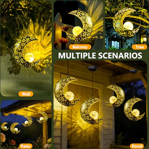 Solar Garden Hanging Moon Lights Outdoor Decor,Metal Lanterns Art Decorations for Outside Yard Lawn Patio Wall Fences Driveway Trail,Unique Housewarming Gardening Gifts for Women Mom - size: 1 PACK Moon