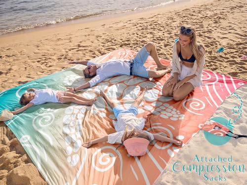 WEKAPO Beach Blanket Waterproof Sandproof Oversized Extra Large Sand Free Beach Mat with Stakes, Storage Bag - Essentials for Outdoor Beach, Picnic (Sea Turtle, 8 X 7 FT (1~4 Person)) - color: Sea Turtle, size: 8 X 7 FT (1~4 Person)