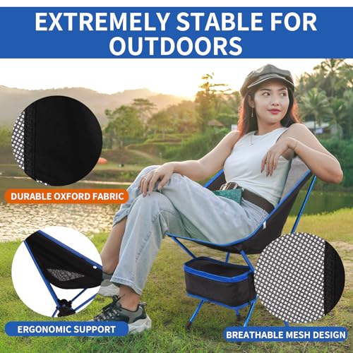 Ultralight Camping Chair, Foldable Portable Camping Chair with Breathable Nylon Mesh, Compact Design & Carry Bag for Hiking, Backpacking, Beach, Concerts (Black&Blue) - color: Black&blue