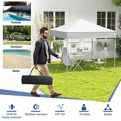 Tangkula 6.6x6.6 Ft Pop Up Canopy, 1 Person Instant Setup Portable Canopy Tent with Center Lock, UPF 50+ Sun Protection, 8 Stakes, 4 Ropes, Carrying Bag - color: White, size: 6.6x6.6FT
