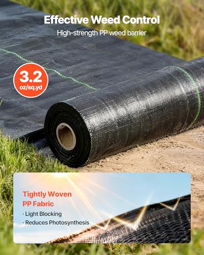 VEVOR Weed Barrier Fabric Heavy Duty, 1.4x50FT 3.2oz Landscape Fabric, Woven Weed Blocker Fabrics, Garden Fabrics Weeds Barrier, Weeds Control Ground Cover, Geotextile Webbing, Gardening Mat, Black - size: 1.4FT*50FT-3.2oz