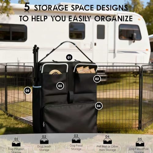 Dog Playpen Storage Bag, Fits 32" H 8 Panels and 9 Stakes, Heavy Duty Waterproof 1680D Oxford + Shockproof Pearl Cotton, Portable Dog Fence Bag for RV Trips and Camping, Only Bag
