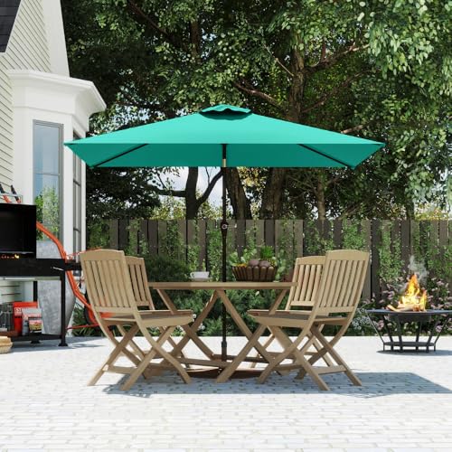 6.5' x 10' Rectangular Patio Umbrella Large Outdoor Market Umbrella w/ UV Protection, Push Button Tilt and Crank Lift, Rectangle Table Umbrella for Garden, Deck, Pool, Patio, Turquoise Blue - color: Turquoise Blue