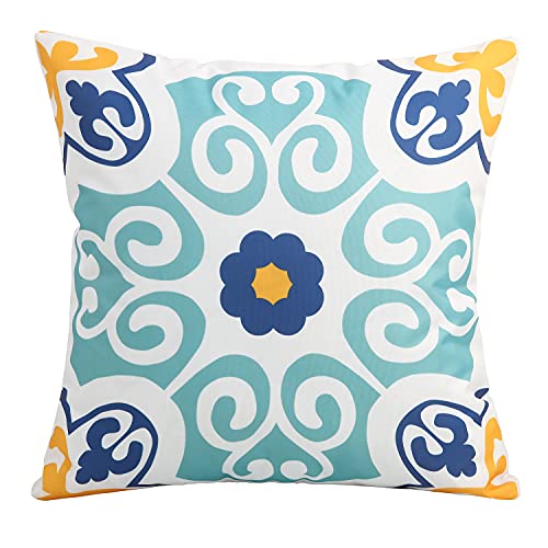 Pyonic Outdoor Waterproof Throw Pillow Covers Set of 4 Floral Printed and Boho Farmhouse Outdoor Pillow Covers for Patio Funiture Garden 20x20 Inch Blue - color: Blue, size: 20" x 20" (Pack of 4)
