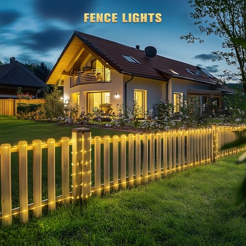 JMEXSUSS 2 * 200 LED Warm White Solar Rope Lights, 66ft IP 65 Waterproof Solar String Light Outdoor, 8 Modes Christmas Lights for Camp Trampoline Ladder Slide Tent - color: Warm White, size: 2*200 LED
