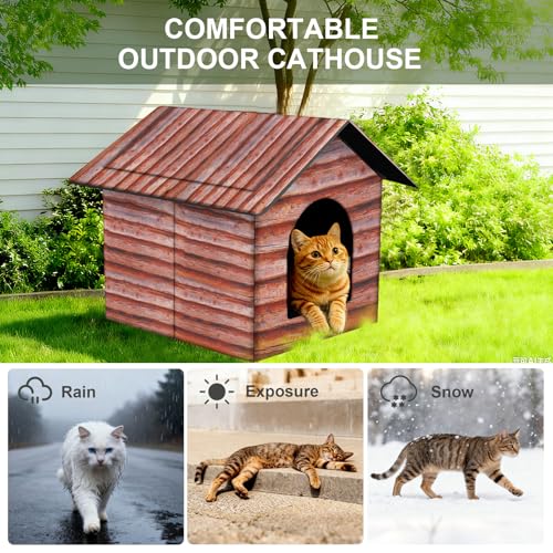 Outdoor Cat House Cat House for Outdoor and Indoor Use - Waterproof Shelter for Cats, Dogs, and Feral Animals (Redwood Color, Medium) - color: redwood color, size: Medium
