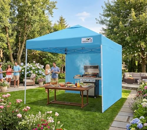 8x8ft Pop Up Canopy Tent with Removable Sidewall, Instant Shade Canopy with Vented Roof for Patio Outdoor Camping with Wheel-Bag, 4 Sand Bags, 8 Stakes, Sky Blue - color: Sky Blue