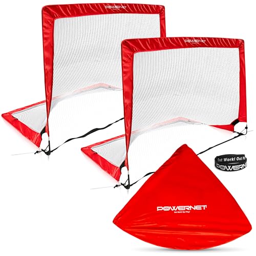 Powernet Soccer Goal, Set of 2 Pop Up Goals for Backyard, Kids Outdoor Indoor Soccer Net, Portable Training Equipment, Collapsible Mini Goalie Net (3 Sizes)