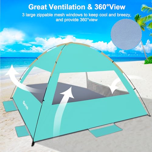 Gorich Beach Tent Sun Shelter for 3/4/6/8/10 Person with UPF 50＋ UV Protection, Lightweight & Easy Setup Beach Shade Canopy, Portable Beach Shade Tent Beach Cabana - color: Turquoise, size: 8 Person