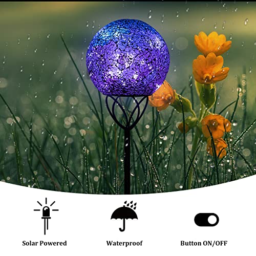 VCUTEKA Solar Lights Outdoor Garden Decor Mosaic Solar Garden Lights Waterproof Glass Ball LED Pathway Stake Light for Landscape Lawn Patio Yard Decoration Purple 6 inch - color: Clear