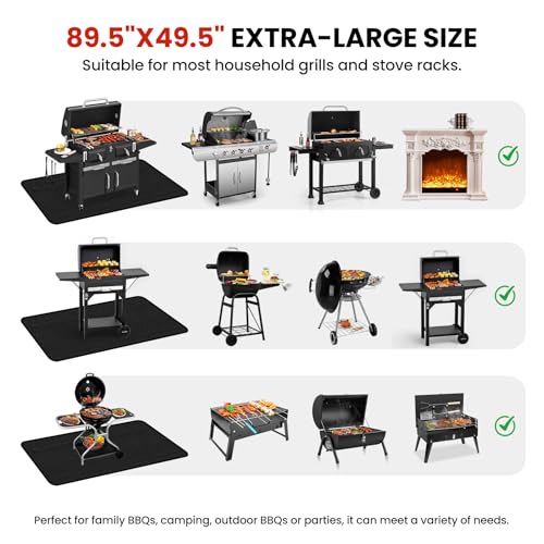89.5 x 49.5 Inch Large Under Grill Mats for Outdoor Grill, Double-Sided Fireproof Oil-Proof BBQ Mat, Protector Mat for Deck, Patio and Lawn - size: 89.5"L x 49.5"W