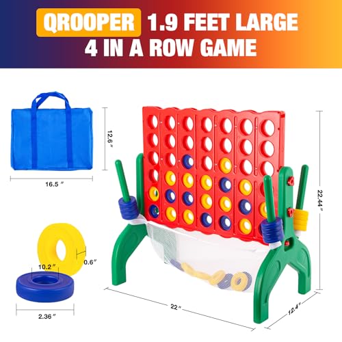 1.9 Feet Giant 4 in A Row Game, Jumbo 4-to-Score Connect Game Set for Kids & Adults Outdoor Yard, Lawn & Indoor Floor Play, Family Game Night & Party Board Games, Grand Birthday Easter Gifts