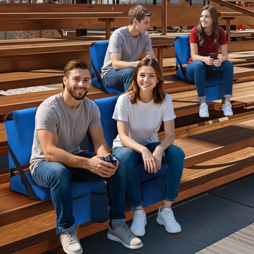 2pcs Stadium Seat for Bleachers with Back Support，Portable Bleacher Chairs with Back and Cushion，Includes Shoulder Strap and Cup Holder - color: Blue,2 Pack