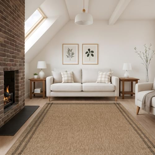 Luul Home Easy Jute Rugs 4x6 Bordered Natural Color Living Room Indoor Outdoor Area Rug for Patio and Kitchen Rug High Traffic Washable Easy to Clean Solid Boho Woven Design Outside Carpet (4 x 6) - color: Bordered/Natural Black, size: 4' x 6' (Rectangula