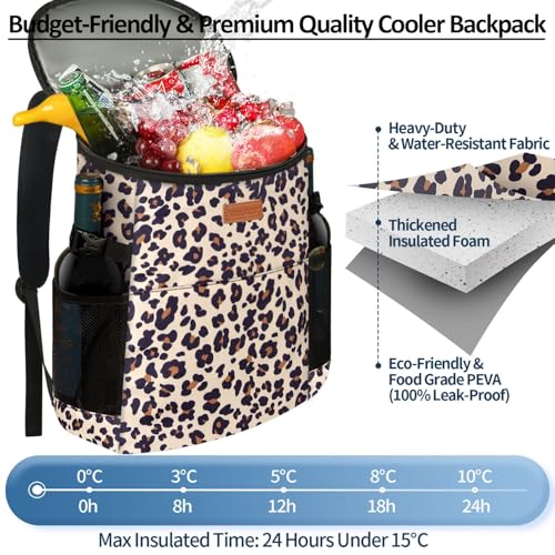 Camping Cooler Backpack 30 45 Cans, Soft Backpack Coolers Insulated Leak Proof Travel Cooler Bag Waterproof Lunch Picnic Beach Work Trip Thermal Bag Drink Beverage Beer Bag Cooler - color: Black Brown Pattern, size: 45 Cans