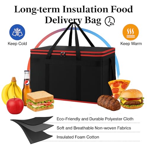 Bodaon 2-Pack Insulated Food Delivery Bag, XXXL Grocery Shopping/Catering/Bags, Rideshare Delivery Bag, Thermal Cold/Hot Styrofoam Carrier for Shopping/Travel/Catering/Car, - color: Black-Red Edge, size: XXX-Large(without Hard Bottom)