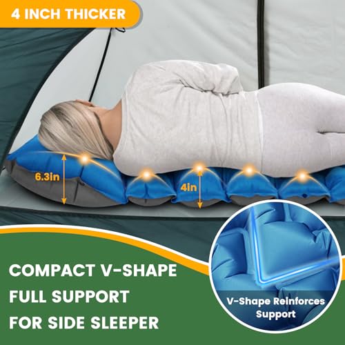 Inflatable Camping Mat, Ultra-Lightweight Sleeping Pad with Built-in Pillow & Foot Pump, Camp Pads for Backpackers, Hikers & Outdoor Enthusiasts, Easy to Carry, Gifts - color: Blue+grey