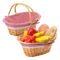 2 Pack 12.6 Inch Natural Wicker Basket with Checkered Lining, Oval Wicker Woven Basket with Handle, Willow Woven Picnic Baskets for Picnic, Camping, Party(Small) - size: 2 Pack 12.6in Natural