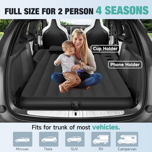 Tesla Model Y Mattress, Inflatable SUV Mattress for Portable Camping Mattress, Foldable Air Mattress with Air Pump and Storage Bag for Tesla Model Y and SUV Travel, Black - color: Black, size: Model Y Mattress