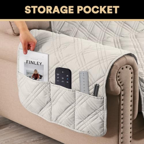 PrinceDeco 100% Waterproof Couch Cover for 3 Cushion Couch Sofa Pet Friendly Non-Slip Couch Cover for Dogs Washable Water Resistant Furniture Protector with Elastic Straps(Sofa 68", French Oak) - color: French Oak, size: Sofa
