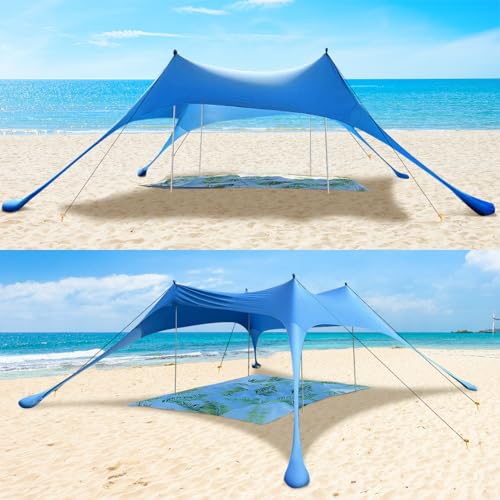 Beach Canopy Tent with UPF50+ Protection Sun shelter Umbrella Portable Camping Tents 12X12FT Include Beach Blanket Phone Case with Sandbags Poles Anti-Wind Ropes for Beach Camping Backyard Picnics - style: 12x12FT with 79" X 118"beach blanket