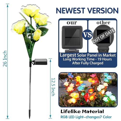 TONULAX Solar Garden Lights - Upgraded Outdoor Light, 7-Color Changing Rose Lights for Yard,Garden Decoration, Enlarged Solar Panel, More Realistic Rose Flower (2 Packs) - size: 2 Pack