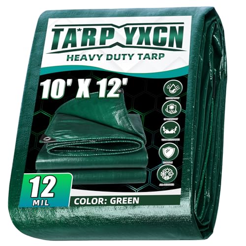 Green Heavy Duty Tarp 10x12 Feet, 12 Mil Thick Waterproof Poly Tarps Cover UV Resistant, Rip & Tear Proof with Metal Grommets Every 20 Inche - color: Green, size: 10x12 Ft