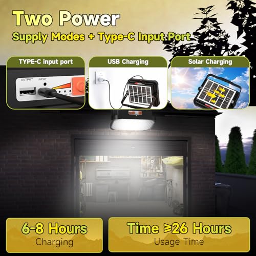 200W LED Solar Work Light Rechargeable, Sinear 20000LM Magnetic Portable Light, 20000mAh with 5 Modes, IP66 Waterproof for Outdoor Camping, Car Repair, Building, Workshop, Garage, Emergency