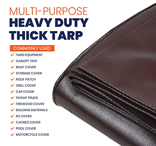 Extra Heavy Duty 14 Mil Tarp Cover, Waterproof, UV Resistant, Rip and Tear Proof, Poly Tarpaulin with Reinforced Edges for Roof, Camping, Patio, Pool, Boat (Brown/Black 6′ X 8′) - color: Brown/Black-14 Mil, size: 6′ X 8′