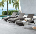 79'' Long Reclining Chaise Lounge Set (Set of 3), Outdoor Wicker Reclining Lounge Chair Patio Rattan Double Chaise Lounge Lawn Sunbathing Chairs Beach Pool Backrest Recliners (Set of 3) - color: 3 Chairs