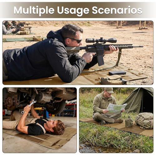 Shooting Mats Prone Padded,Extra Large Tactical Training Shooting Mat for Range Shooting & Hunting, Compact Foldable Water-Resistant Anti-Slip Base with Carry Strap Hunting Mat - color: Khaki