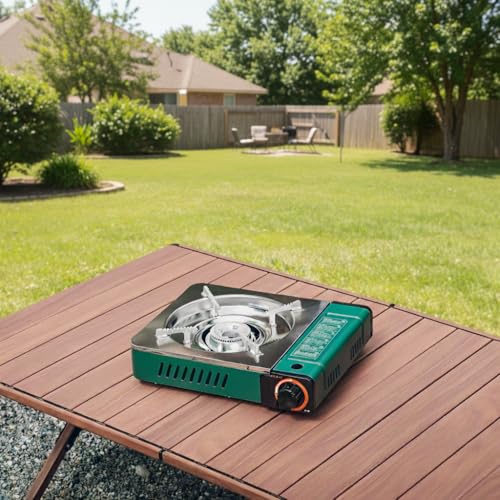 Butane Gas Stove with Carrying Case, Small Portable Camping Stove for Patio Cooking Camping Hiking RV Trip Tailgating Emergency Use, Green GS347 - size: 13.5"