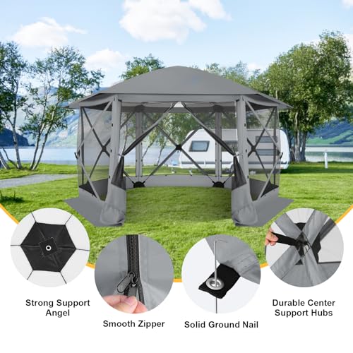 COBIZI 12x12 FT Pop Up Canopy Stargazing Tent, Gazebos On Clearance with Removable Roof, Screened in Gazebo, Screen Tents Portable carpas para Patio for Outdoor Camping,Backyard, Garden,Grey(Pro) - color: Gray, size: 12x12ft Stargazing Gazebo with 5 sidew