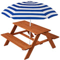 Best Choice Products Wooden Kids Picnic Table with Umbrella, Outdoor Activity Table Set with Built-in Benches, 220 lb Capacity per Bench - Golden Brown/Navy - color: Golden Brown/Navy