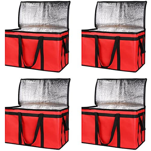 Bodaon 4-Pack Insulated Food Delivery Bag, XXX-Large Meal Grocery Tote Insulation Bag for Hot and cold Food, Commercial, Large Capacity Reusable Warming Bag, Red - color: Red, size: XXX-Large