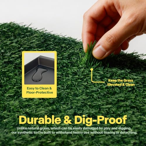 Pawise Dog Grass Pad with Tray, 20x25 Inch Artificial Turf Puppy Potty Pad, Indoor Outdoor Dog Toilet with Pull-Out Drawer & Free Garbage Bags, Dogg Litter Box for Potty Training - size: Large