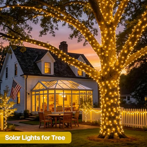 JMEXSUSS 2 Pack Solar String Lights Outdoor Waterproof, Total 400 LED 151FT Solar Christmas Lights Outdoor, 8 Modes Solar Powered String Lights for Outside Patio Yard Tree Decorations, Warm White