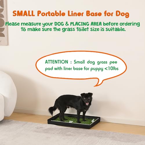 HQ4US 4LEGS Dog Grass Pad with Foldable Dog Litter Box, Small Liner Base (23”×15”) for Balcony, 2 Artficial Grass Pee Pads for Dogs, Pee Pad Holder, Potty Training - size: Small for Dog＜ 19" Length
