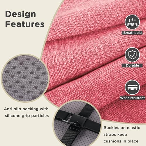 AddGrace Anti-Slip Bar Stool Cushions Square Bar Stool Seat Cushions with Ties Set of 4 Small Square Chair Pads with Machine Washable Cover 12"X12"X2" (Pink) - color: Pink